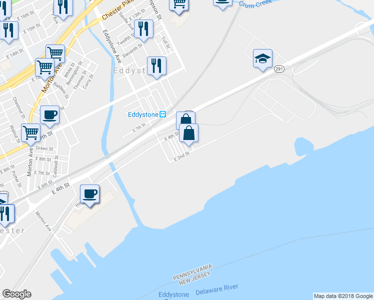 map of restaurants, bars, coffee shops, grocery stores, and more near 205 Concord Street in Eddystone