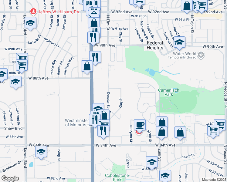 map of restaurants, bars, coffee shops, grocery stores, and more near in Westminster