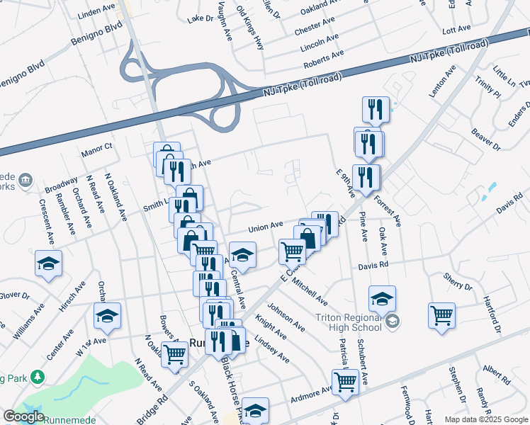 map of restaurants, bars, coffee shops, grocery stores, and more near 244 Chestnut Street in Runnemede