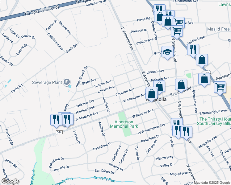 map of restaurants, bars, coffee shops, grocery stores, and more near 508 Lincoln Avenue in Magnolia