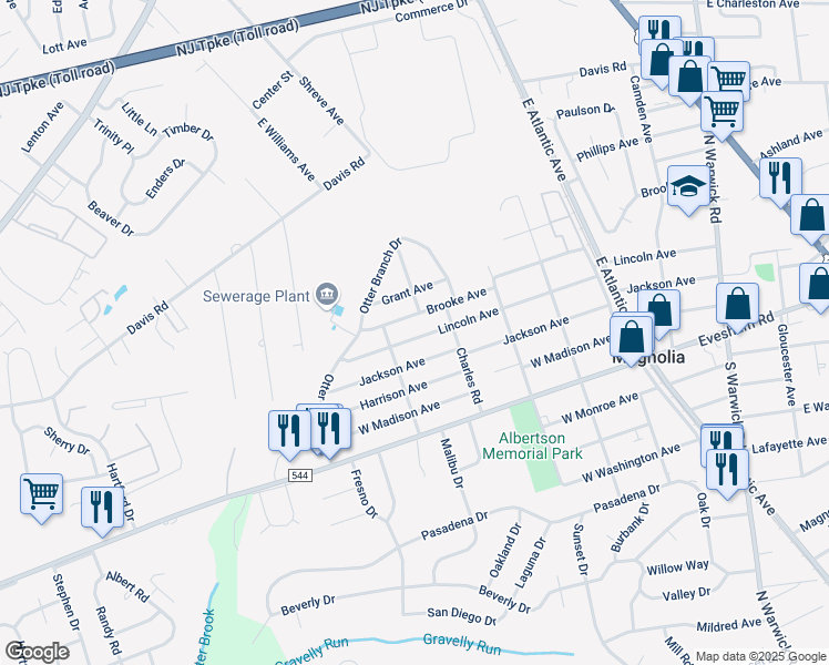 map of restaurants, bars, coffee shops, grocery stores, and more near 613 Lincoln Avenue in Magnolia