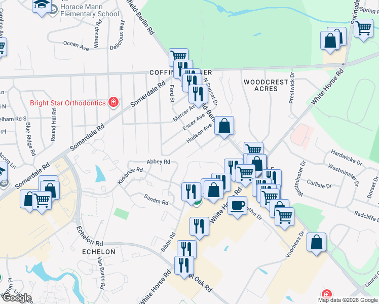 map of restaurants, bars, coffee shops, grocery stores, and more near 1020 Somerset Avenue in Voorhees Township