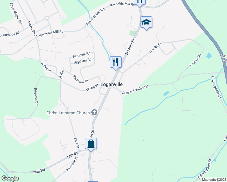 map of restaurants, bars, coffee shops, grocery stores, and more near 9 South Main Street in Seven Valleys