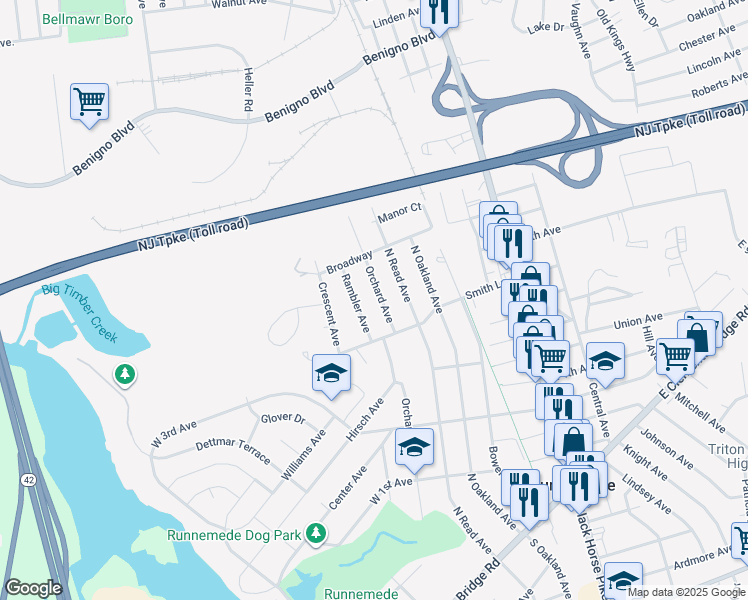 map of restaurants, bars, coffee shops, grocery stores, and more near 839 Orchard Avenue in Runnemede