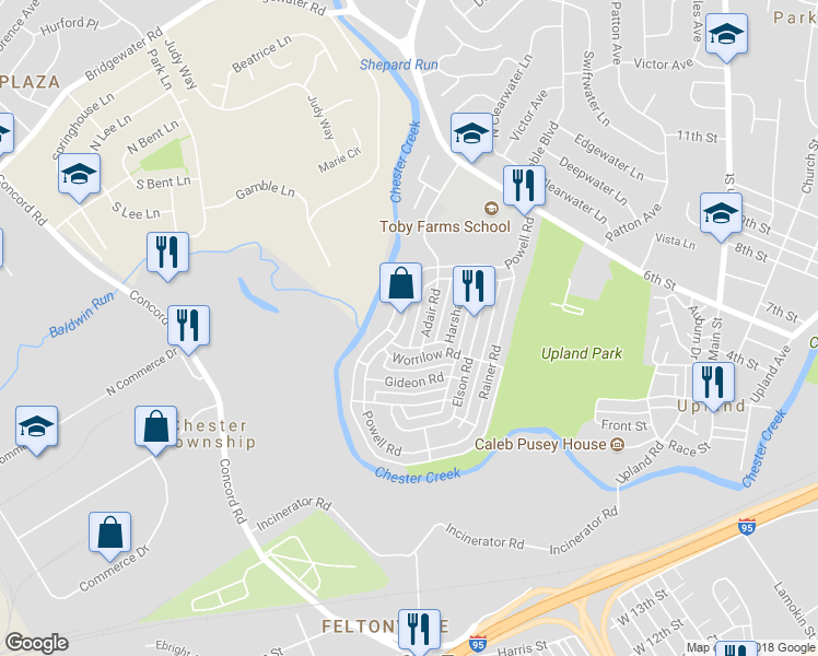 map of restaurants, bars, coffee shops, grocery stores, and more near 1353 Powell Road in Brookhaven