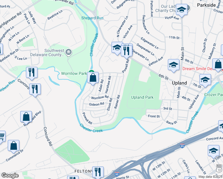 map of restaurants, bars, coffee shops, grocery stores, and more near 1324 Elson Road in Brookhaven