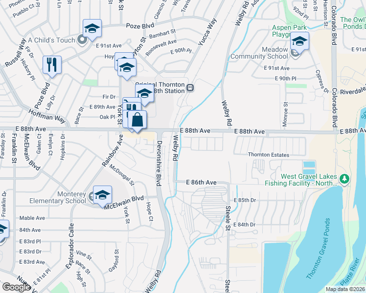 map of restaurants, bars, coffee shops, grocery stores, and more near Chaparral Villiage in Denver