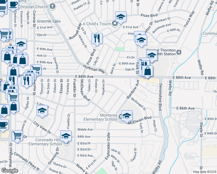 map of restaurants, bars, coffee shops, grocery stores, and more near 1920 McDougal Street in Denver