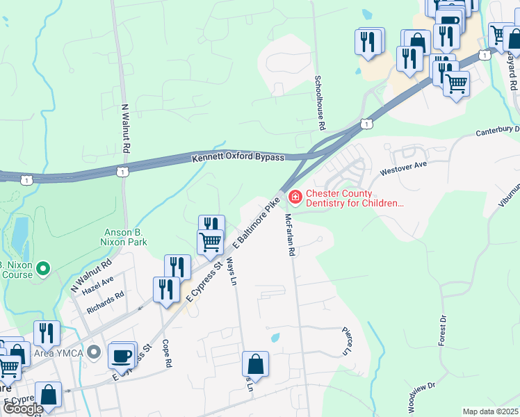 map of restaurants, bars, coffee shops, grocery stores, and more near 709 East Baltimore Pike in Kennett Square