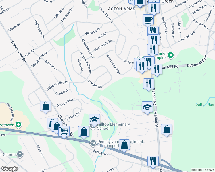 map of restaurants, bars, coffee shops, grocery stores, and more near 43 Morgan Road in Aston