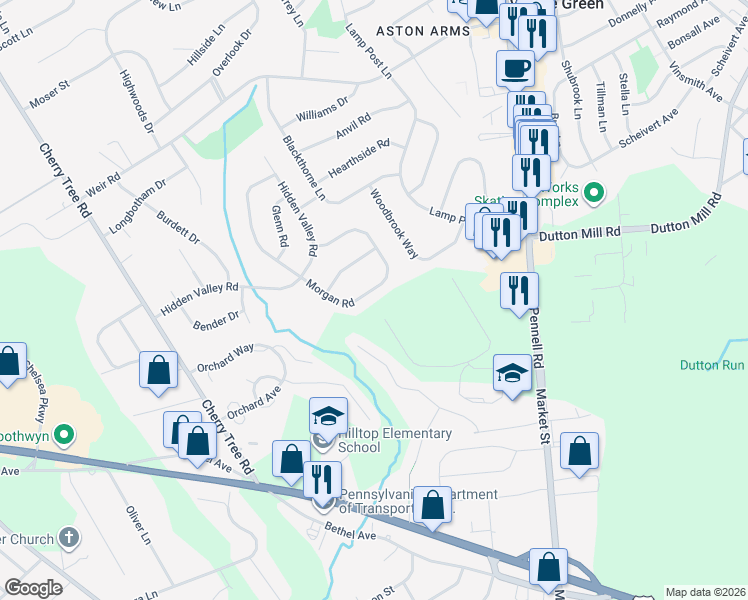 map of restaurants, bars, coffee shops, grocery stores, and more near 43 Morgan Road in Aston