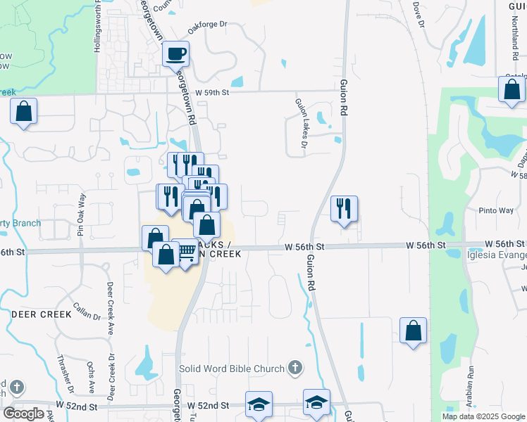 map of restaurants, bars, coffee shops, grocery stores, and more near 4508 Brookmeadow Drive in Indianapolis