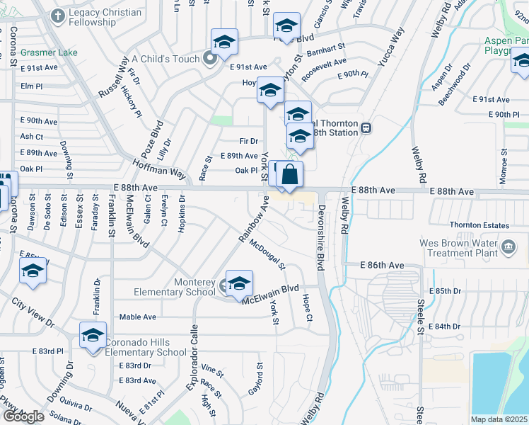 map of restaurants, bars, coffee shops, grocery stores, and more near 8720 Cheryl Drive in Denver