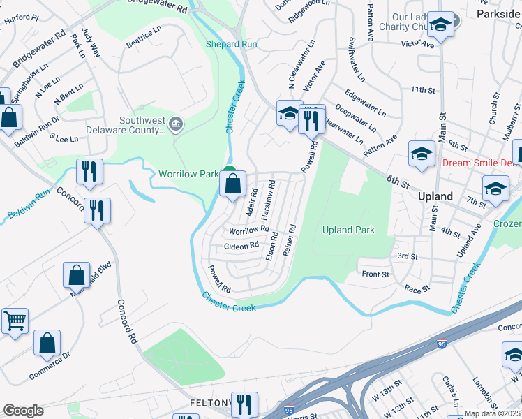map of restaurants, bars, coffee shops, grocery stores, and more near 1316 Harshaw Road in Brookhaven