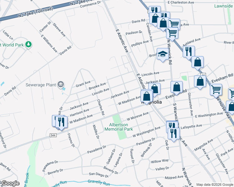 map of restaurants, bars, coffee shops, grocery stores, and more near in Magnolia