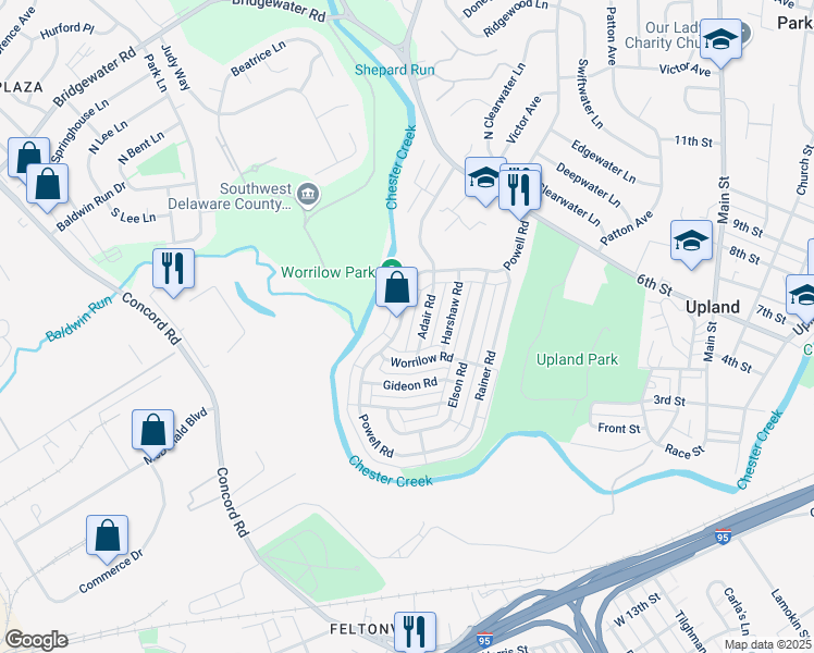 map of restaurants, bars, coffee shops, grocery stores, and more near 1345 Powell Road in Brookhaven