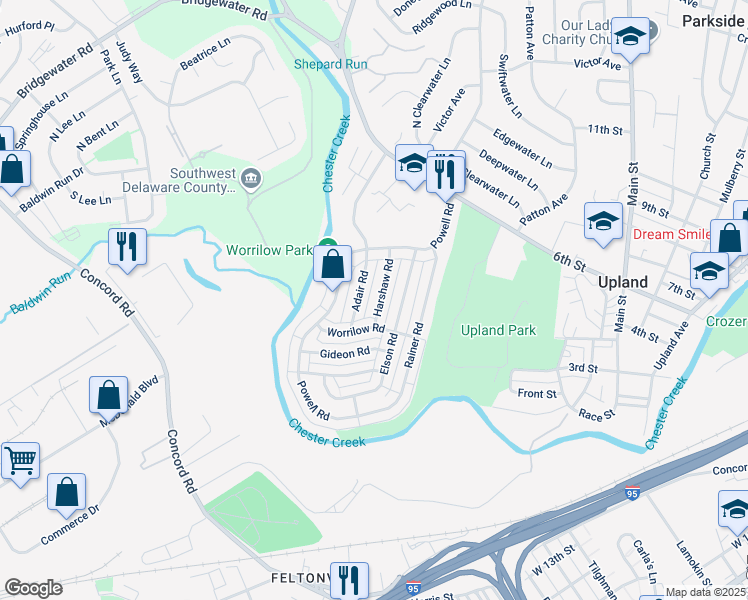 map of restaurants, bars, coffee shops, grocery stores, and more near 1316 Harshaw Road in Brookhaven