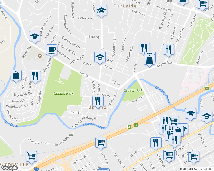 map of restaurants, bars, coffee shops, grocery stores, and more near 32 6th Street in Brookhaven