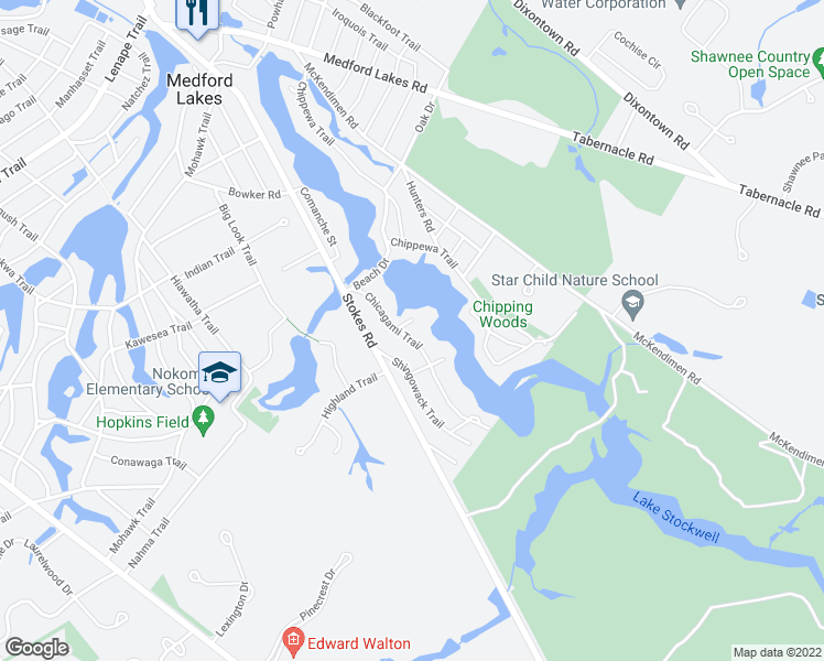 map of restaurants, bars, coffee shops, grocery stores, and more near 235 Chicagami Trail in Medford