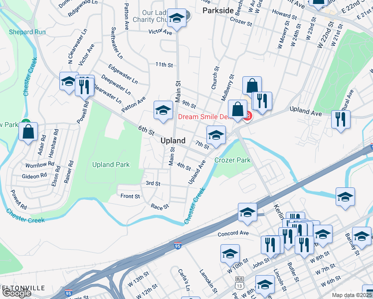 map of restaurants, bars, coffee shops, grocery stores, and more near 32 6th Street in Brookhaven