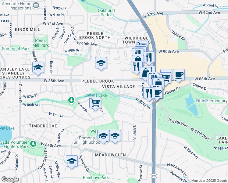 map of restaurants, bars, coffee shops, grocery stores, and more near 8783 West 87th Drive in Westminster
