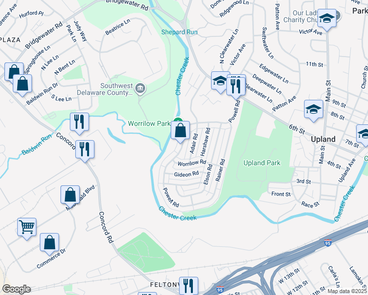 map of restaurants, bars, coffee shops, grocery stores, and more near 1343 Powell Road in Brookhaven