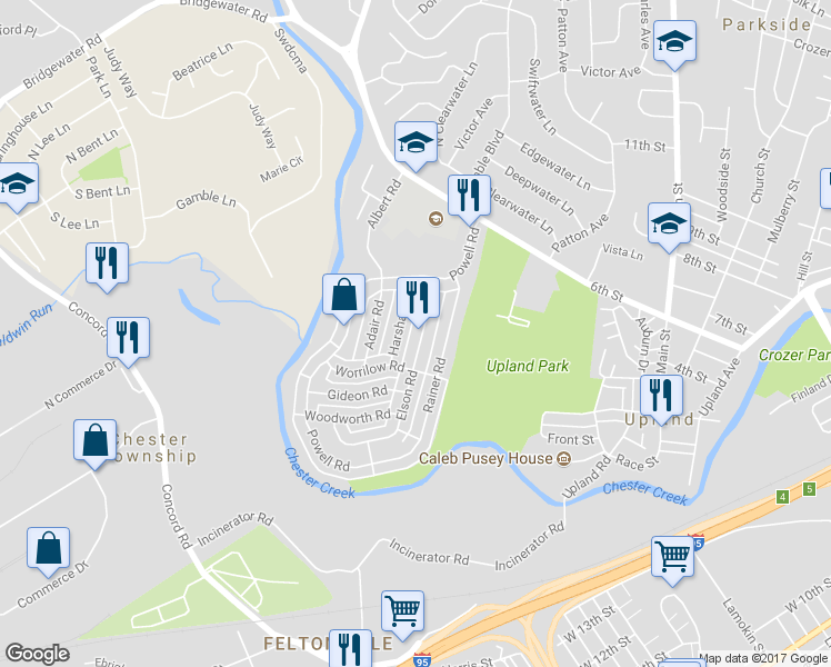 map of restaurants, bars, coffee shops, grocery stores, and more near 1316 Elson Road in Brookhaven
