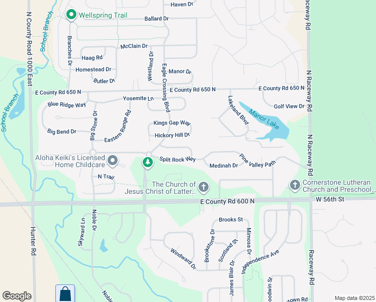 map of restaurants, bars, coffee shops, grocery stores, and more near 10465 Mohawk Trail in Indianapolis