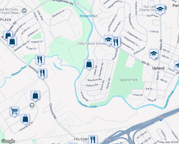 map of restaurants, bars, coffee shops, grocery stores, and more near Powell Road in Brookhaven