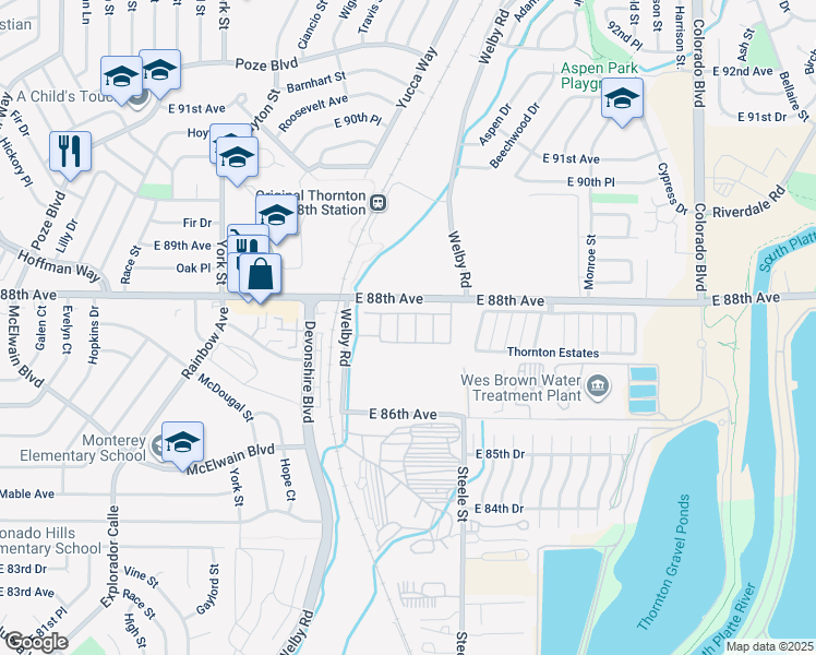 map of restaurants, bars, coffee shops, grocery stores, and more near 3180 East 88th Avenue in Thornton