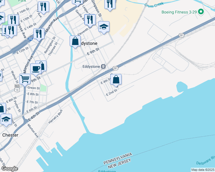 map of restaurants, bars, coffee shops, grocery stores, and more near 245 Lexington Avenue in Crum Lynne