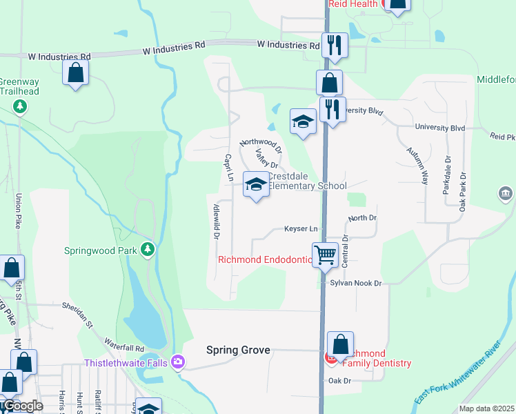 map of restaurants, bars, coffee shops, grocery stores, and more near 701 Crestdale Drive in Richmond