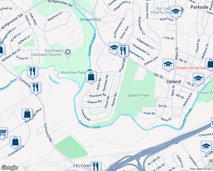 map of restaurants, bars, coffee shops, grocery stores, and more near 1315 Harshaw Road in Brookhaven