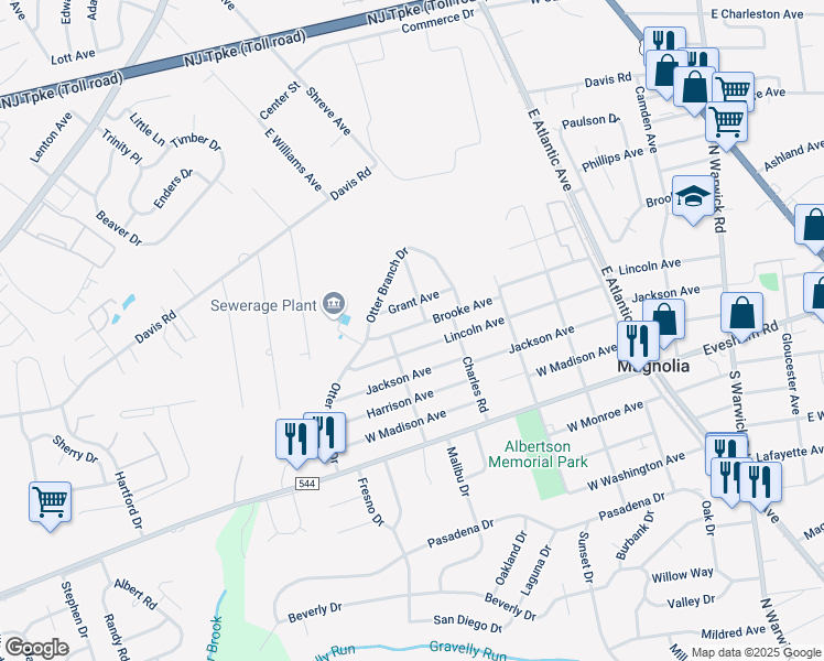 map of restaurants, bars, coffee shops, grocery stores, and more near 613 Lincoln Avenue in Magnolia