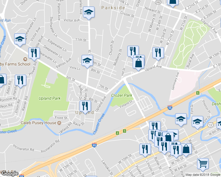 map of restaurants, bars, coffee shops, grocery stores, and more near 62 Upland Avenue in Brookhaven