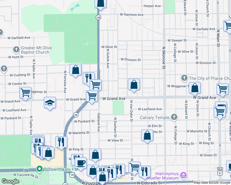 map of restaurants, bars, coffee shops, grocery stores, and more near 1058 West Grand Avenue in Decatur