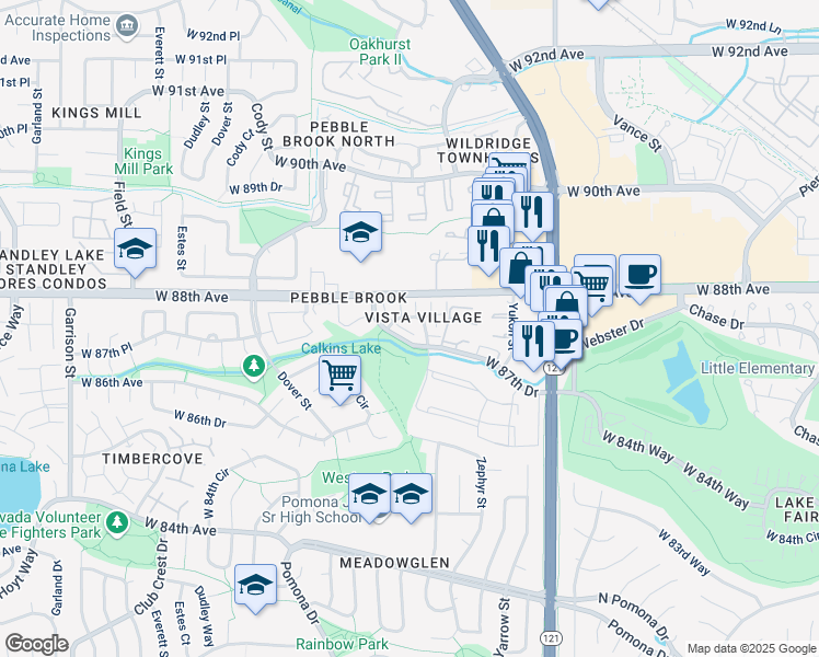 map of restaurants, bars, coffee shops, grocery stores, and more near 8783 West 87th Drive in Westminster