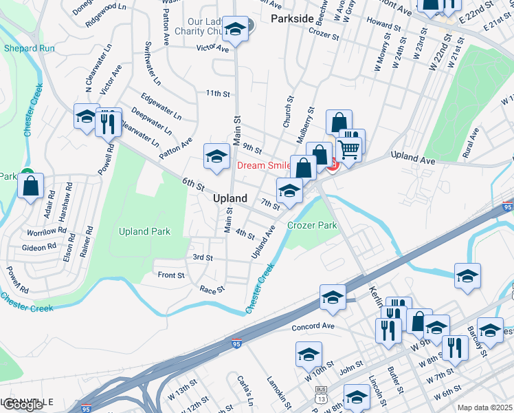 map of restaurants, bars, coffee shops, grocery stores, and more near 21 6th Street in Brookhaven