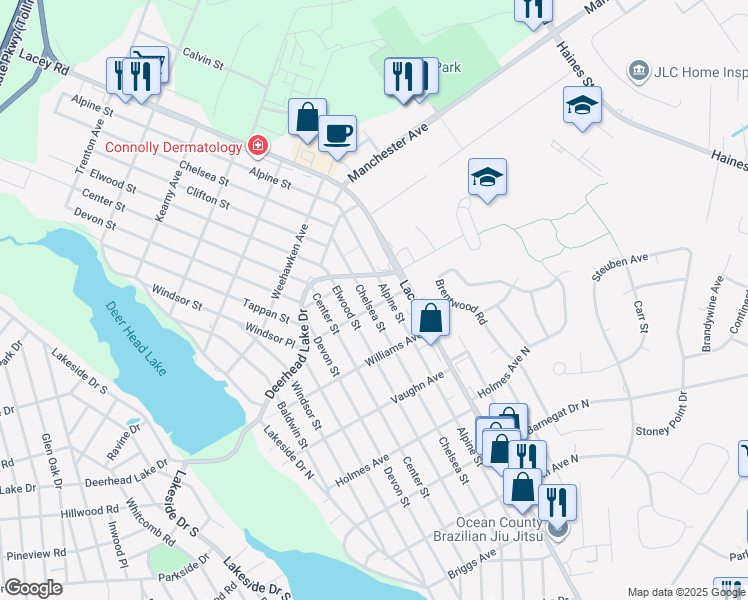 map of restaurants, bars, coffee shops, grocery stores, and more near 616 Wilbert Avenue in Lacey Township