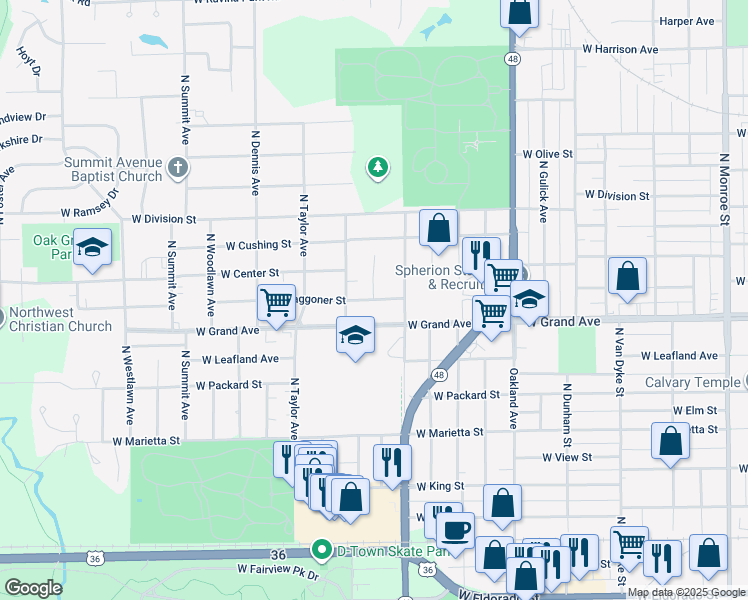 map of restaurants, bars, coffee shops, grocery stores, and more near 1399 W Waggoner St in Decatur