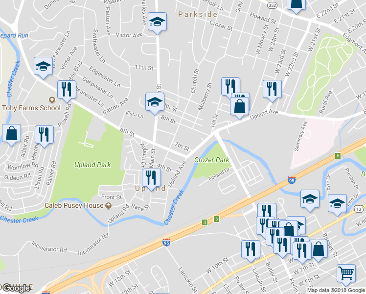 map of restaurants, bars, coffee shops, grocery stores, and more near 11 7th Street in Brookhaven