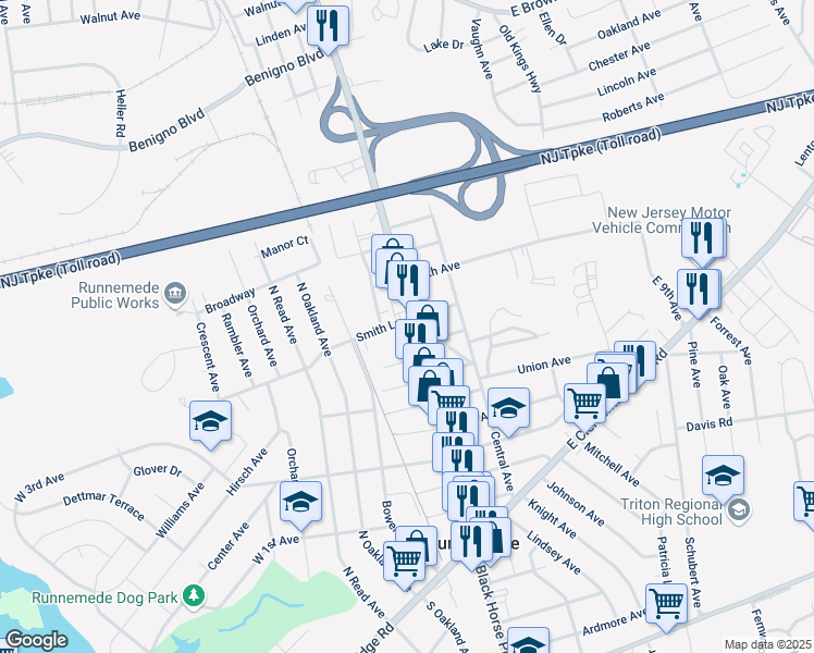 map of restaurants, bars, coffee shops, grocery stores, and more near 638 North Black Horse Pike in Runnemede