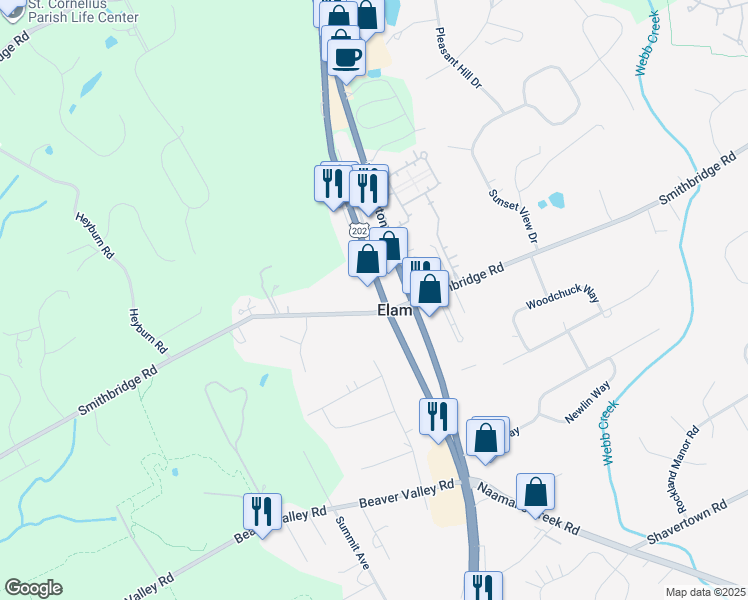 map of restaurants, bars, coffee shops, grocery stores, and more near 328 Wilmington West Chester Pike in Delaware County