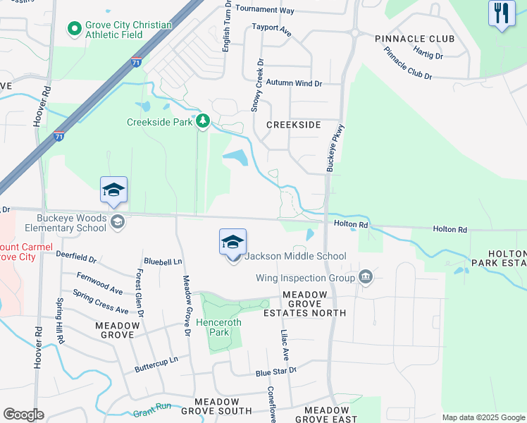 map of restaurants, bars, coffee shops, grocery stores, and more near 2255 Holton Road in Grove City