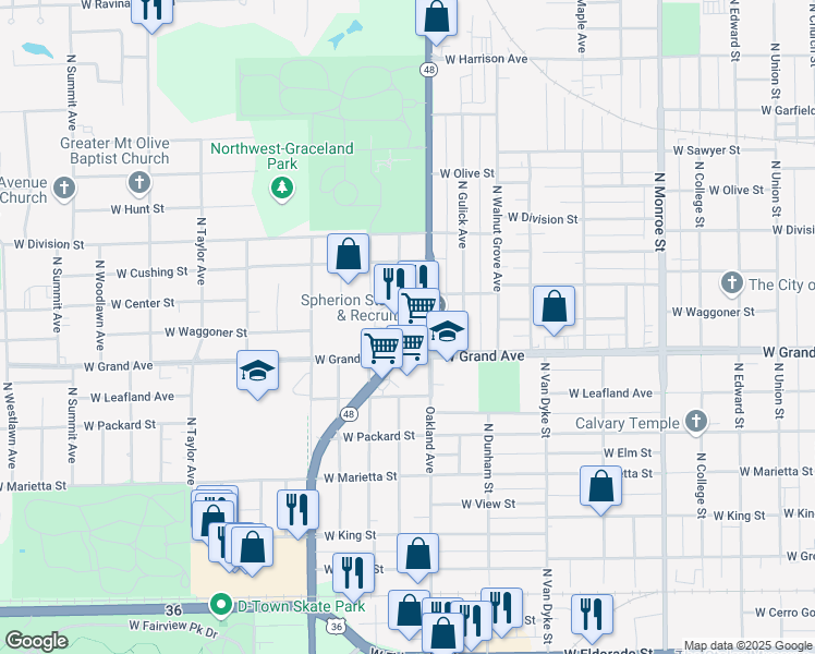 map of restaurants, bars, coffee shops, grocery stores, and more near 1155 Illinois 48 in Decatur