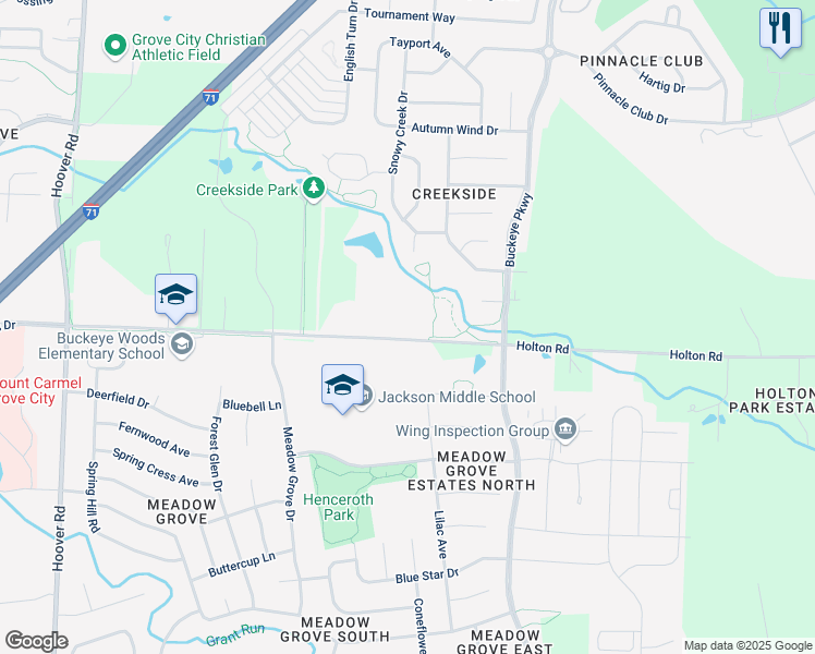 map of restaurants, bars, coffee shops, grocery stores, and more near 2255 Holton Road in Grove City