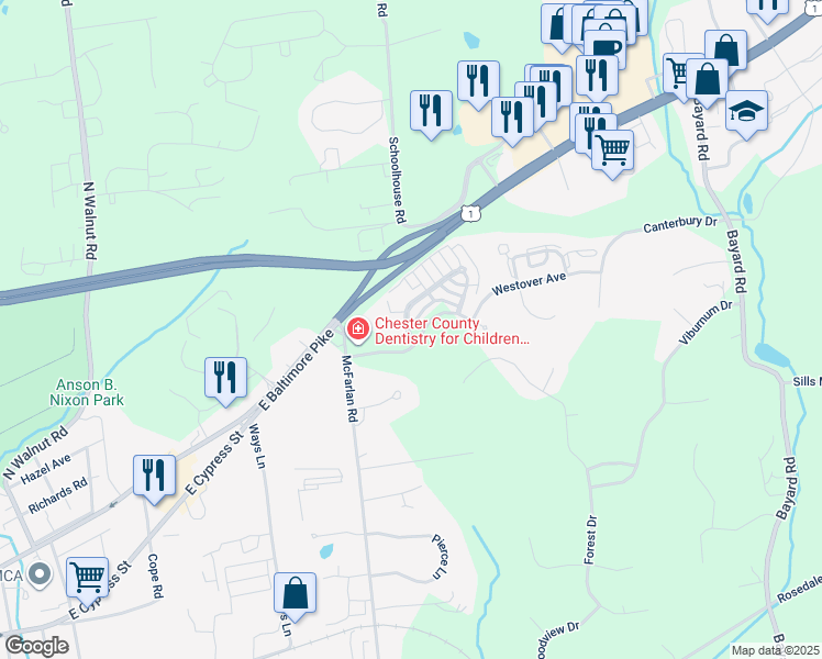 map of restaurants, bars, coffee shops, grocery stores, and more near 403 Megan Court in Kennett Square