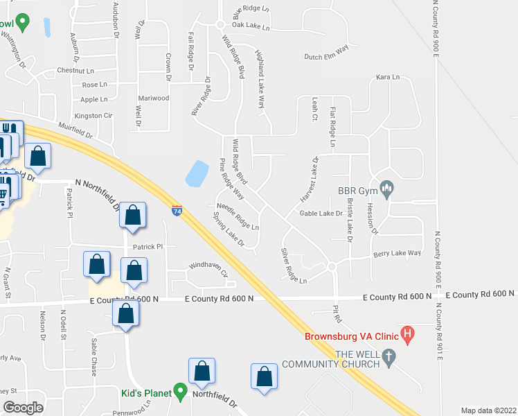 map of restaurants, bars, coffee shops, grocery stores, and more near 901 Pine Ridge Way in Brownsburg