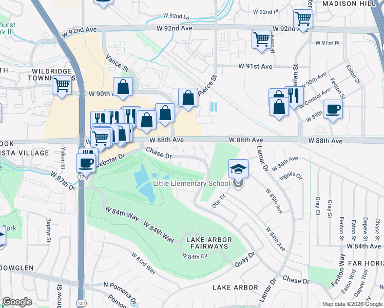 map of restaurants, bars, coffee shops, grocery stores, and more near in Arvada