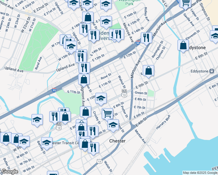 map of restaurants, bars, coffee shops, grocery stores, and more near 434 East 10th Street in Chester